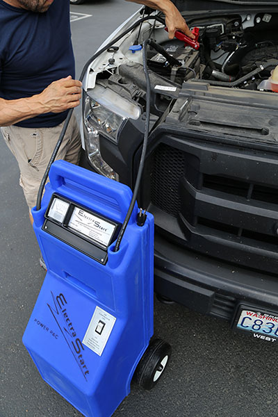 Electra Start Retractable Cables & Box In Use Jump Starting a Car
